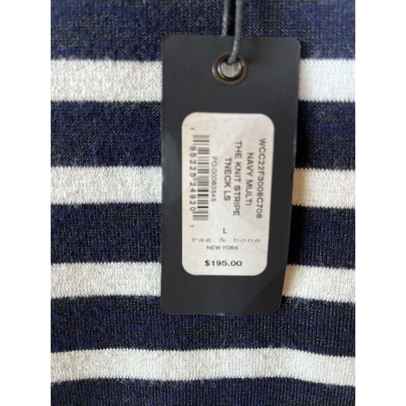 Rag & Bone womens Navy & White Stripe Mock Neck Cropped Sweater size Large $195 - Picture 8 of 10